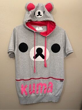 Rilakkuma Character Hoodie Ears Gray Pink Dongsin Zipper Pocket Size Large